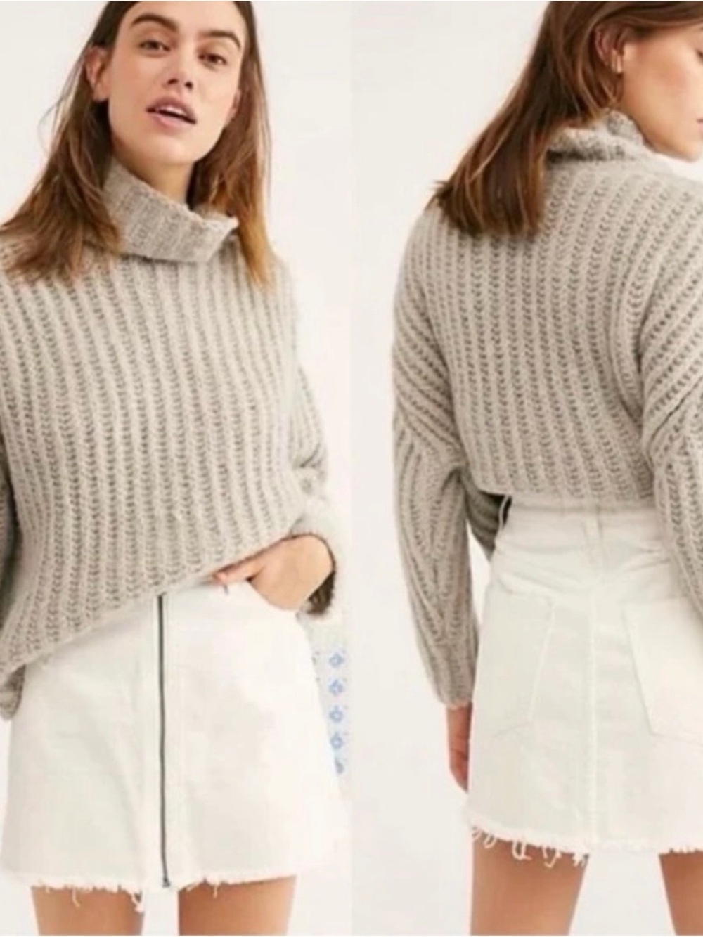 Free People Zip It Up Denim Mini Skirt White Size 30